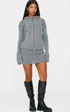 PrettyLittleThing Two Tone Knitted Mini Skirt Charcoal