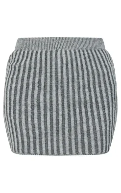 PrettyLittleThing Two Tone Knitted Mini Skirt Charcoal