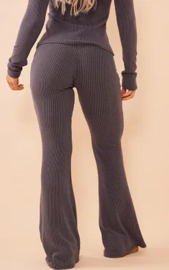 New PrettyLittleThing Two Tone Rib High Waist Flares Charcoal