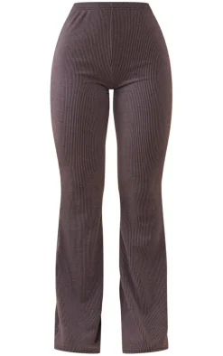 New PrettyLittleThing Two Tone Rib High Waist Flares Charcoal