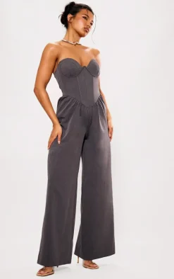 Charcoal Underwire Corset Detail Tailored Jumpsuit
