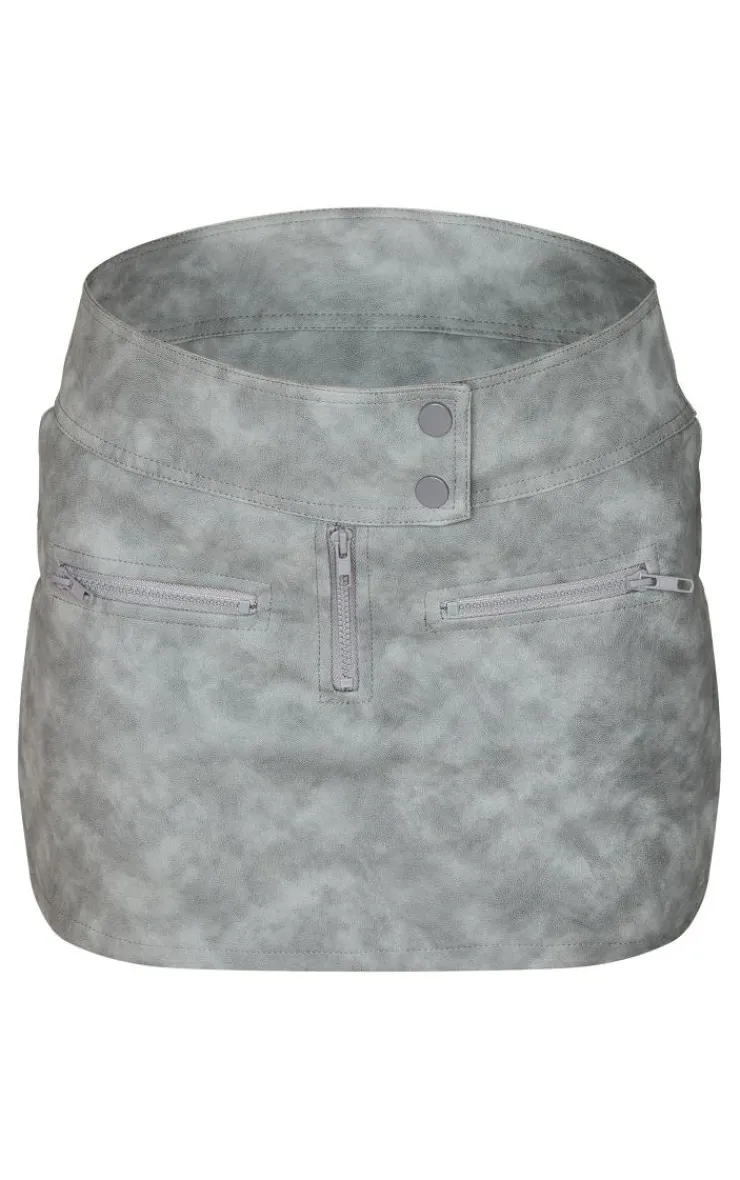 Best PrettyLittleThing Washed Faux Leather Zip Detail Micro Mini Skirt Charcoal
