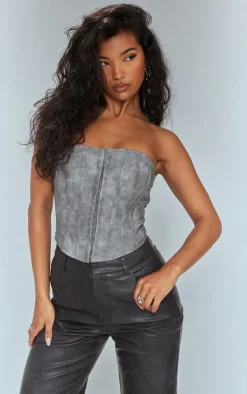 PrettyLittleThing Corsets*Washed Faux Leather Hook And Eye Structured Corset