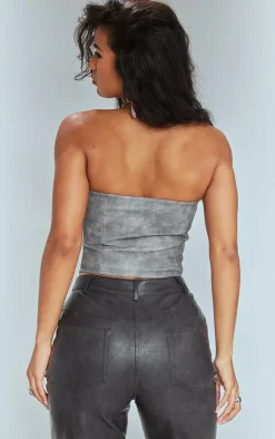 PrettyLittleThing Corsets*Washed Faux Leather Hook And Eye Structured Corset