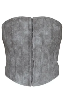 PrettyLittleThing Corsets*Washed Faux Leather Hook And Eye Structured Corset
