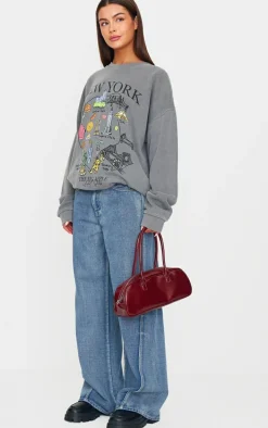 Charcoal Washed New York Map Printed Sweatshirt