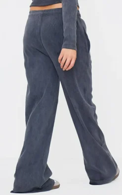 PrettyLittleThing Washed Ribbed Wide Leg Pants Charcoal