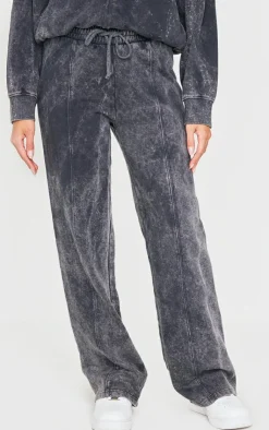 Online PrettyLittleThing Washed Seam Detail Wide Leg Sweatpants Charcoal