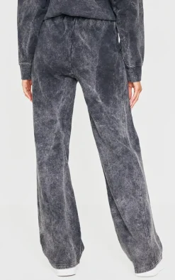 Online PrettyLittleThing Washed Seam Detail Wide Leg Sweatpants Charcoal