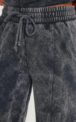 Online PrettyLittleThing Washed Seam Detail Wide Leg Sweatpants Charcoal