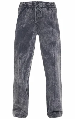 Online PrettyLittleThing Washed Seam Detail Wide Leg Sweatpants Charcoal