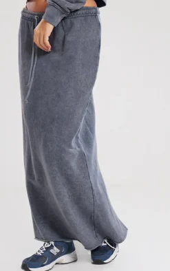 PrettyLittleThing Washed Split Hem Low Rise Maxi Skirt Charcoal