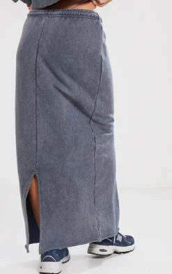 PrettyLittleThing Washed Split Hem Low Rise Maxi Skirt Charcoal