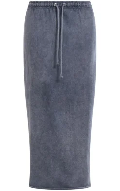 PrettyLittleThing Washed Split Hem Low Rise Maxi Skirt Charcoal