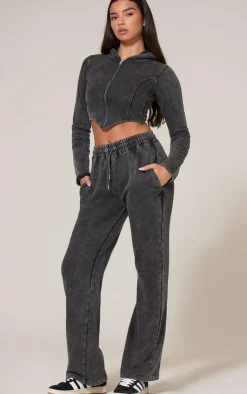 Best PrettyLittleThing Washed Straight Leg Seam Detail Sweatpants Charcoal