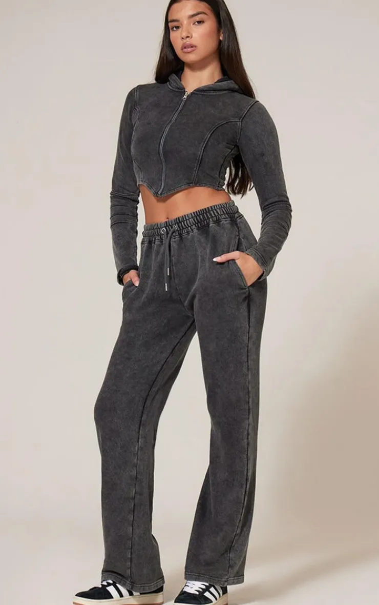 Best PrettyLittleThing Washed Straight Leg Seam Detail Sweatpants Charcoal