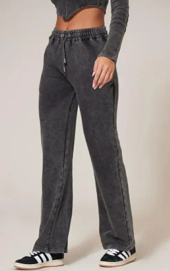 Best PrettyLittleThing Washed Straight Leg Seam Detail Sweatpants Charcoal