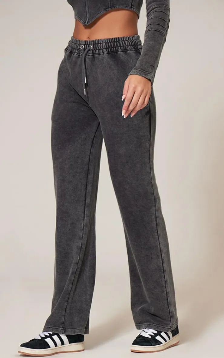Best PrettyLittleThing Washed Straight Leg Seam Detail Sweatpants Charcoal