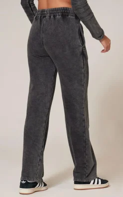 Best PrettyLittleThing Washed Straight Leg Seam Detail Sweatpants Charcoal
