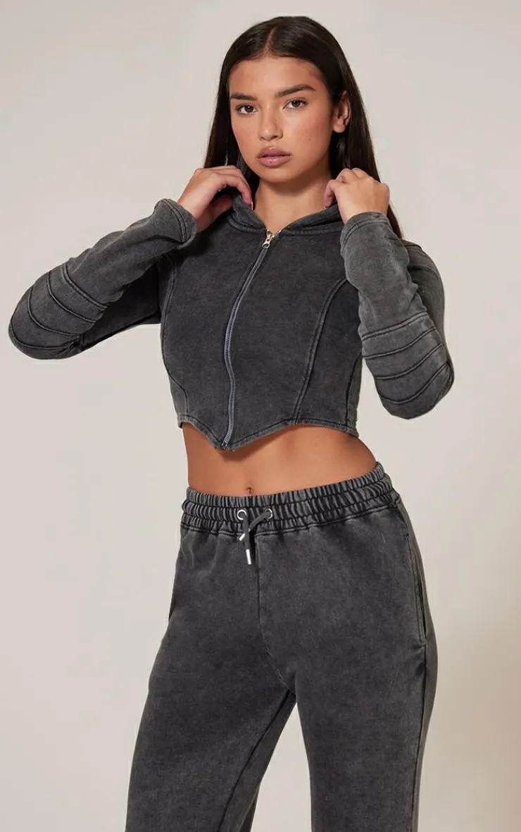 Best PrettyLittleThing Washed Straight Leg Seam Detail Sweatpants Charcoal
