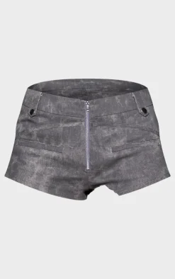 Best PrettyLittleThing Washed Twill Micro Hotpants Charcoal