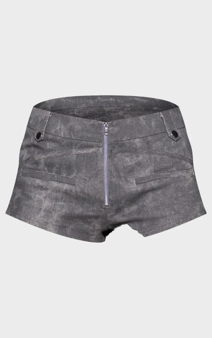 Best PrettyLittleThing Washed Twill Micro Hotpants Charcoal