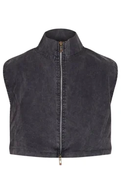 Best PrettyLittleThing Washed Zip Up Top Charcoal