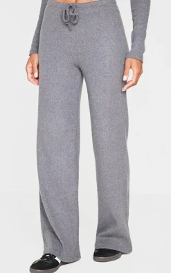 Best PrettyLittleThing Wide Leg Brushed Rib Drawstring Pants Charcoal