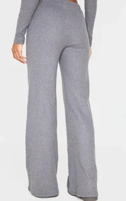 Best PrettyLittleThing Wide Leg Brushed Rib Drawstring Pants Charcoal