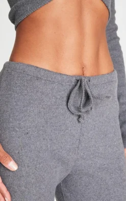 Best PrettyLittleThing Wide Leg Brushed Rib Drawstring Pants Charcoal
