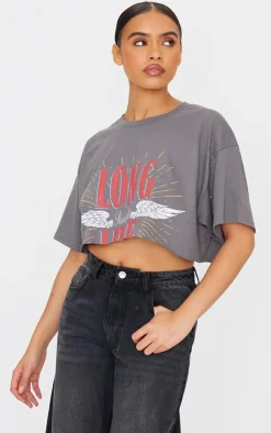 PrettyLittleThing T-Shirts*World Tour Angel Wing Crop T Shirt