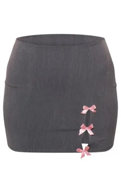 Discount PrettyLittleThing Woven Bow Detail Tailored Mini Skirt Charcoal