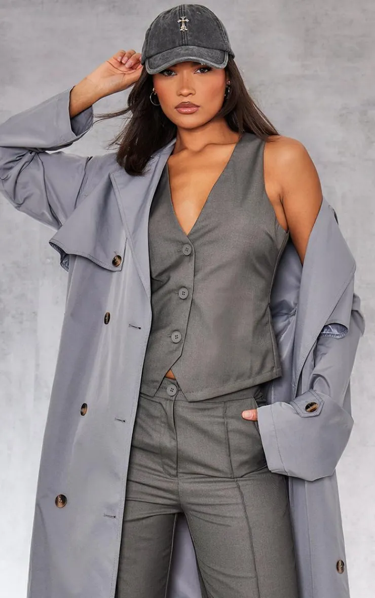 Best PrettyLittleThing Woven Fitted Pocket Detail Vest Charcoal