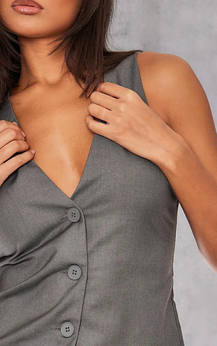 Best PrettyLittleThing Woven Fitted Pocket Detail Vest Charcoal