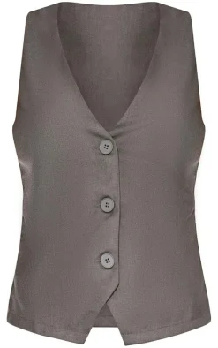 Best PrettyLittleThing Woven Fitted Pocket Detail Vest Charcoal