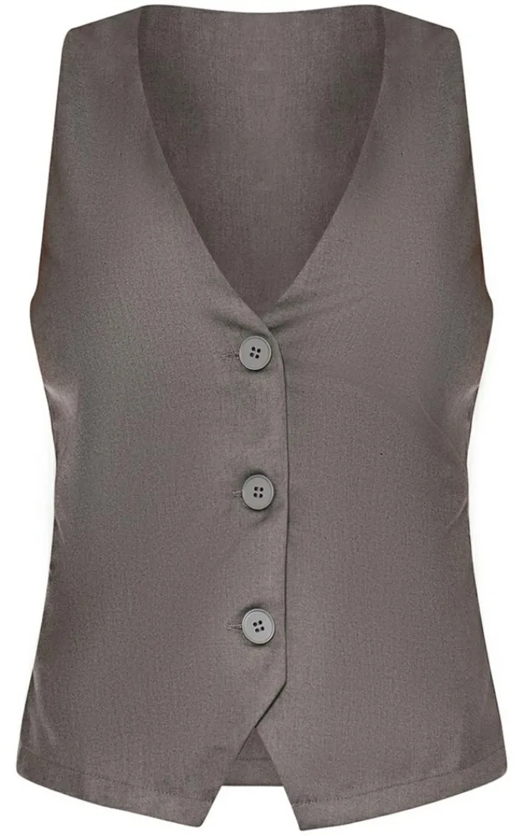 Best PrettyLittleThing Woven Fitted Pocket Detail Vest Charcoal