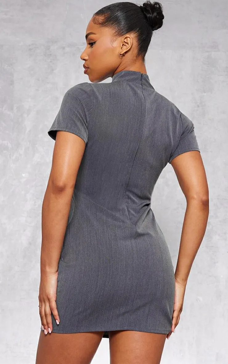 Woven High Neck Pocket Bodycon Dress-PrettyLittleThing Best