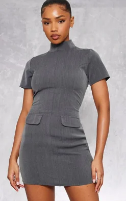 Woven High Neck Pocket Bodycon Dress-PrettyLittleThing Best