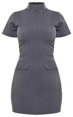 Woven High Neck Pocket Bodycon Dress-PrettyLittleThing Best