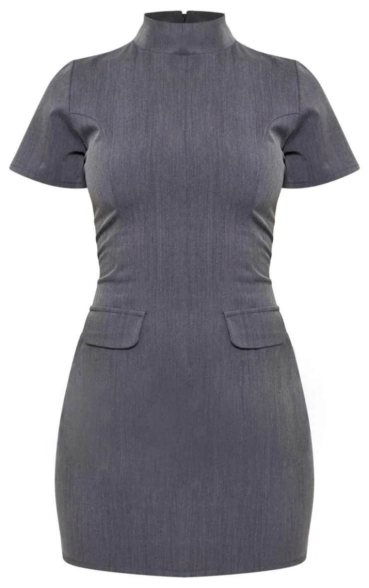 Woven High Neck Pocket Bodycon Dress-PrettyLittleThing Best