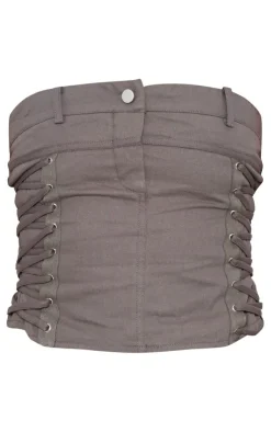 Best PrettyLittleThing Woven Waistband Detail Lace Up Side Corset Charcoal
