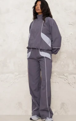 Best PrettyLittleThing Zip Through Shell Contrast Binding Track Top Charcoal