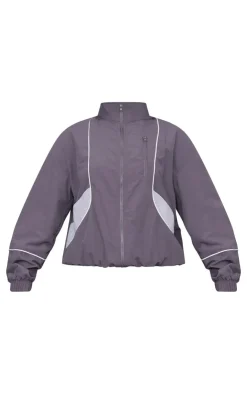 Best PrettyLittleThing Zip Through Shell Contrast Binding Track Top Charcoal