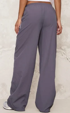 Discount PrettyLittleThing Zip Through Shell Contrast Binding Wide Leg Sweatpant Charcoal