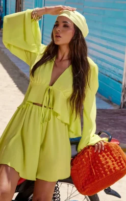 New PrettyLittleThing Chiffon Floaty Skirt Chartreuse
