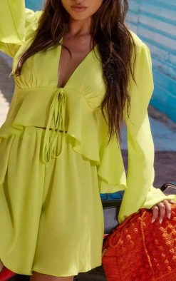 New PrettyLittleThing Chiffon Floaty Skirt Chartreuse