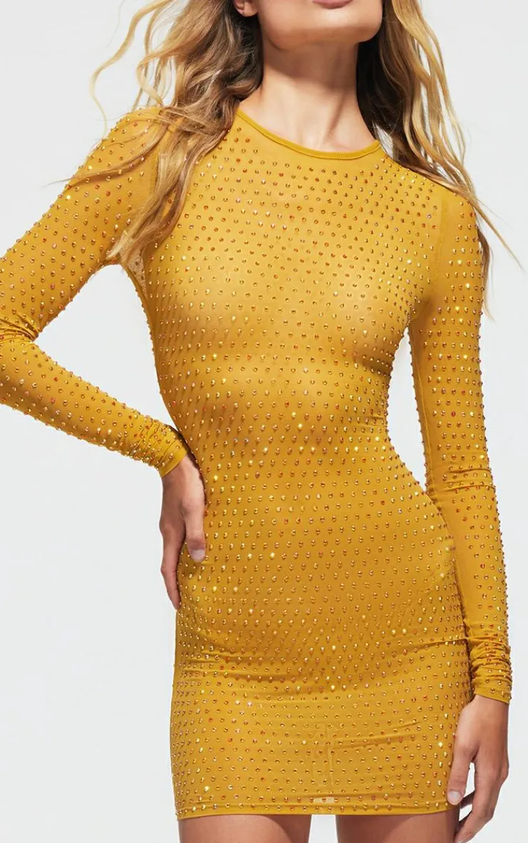 Embellished Mesh Bodycon Dress-PrettyLittleThing Sale