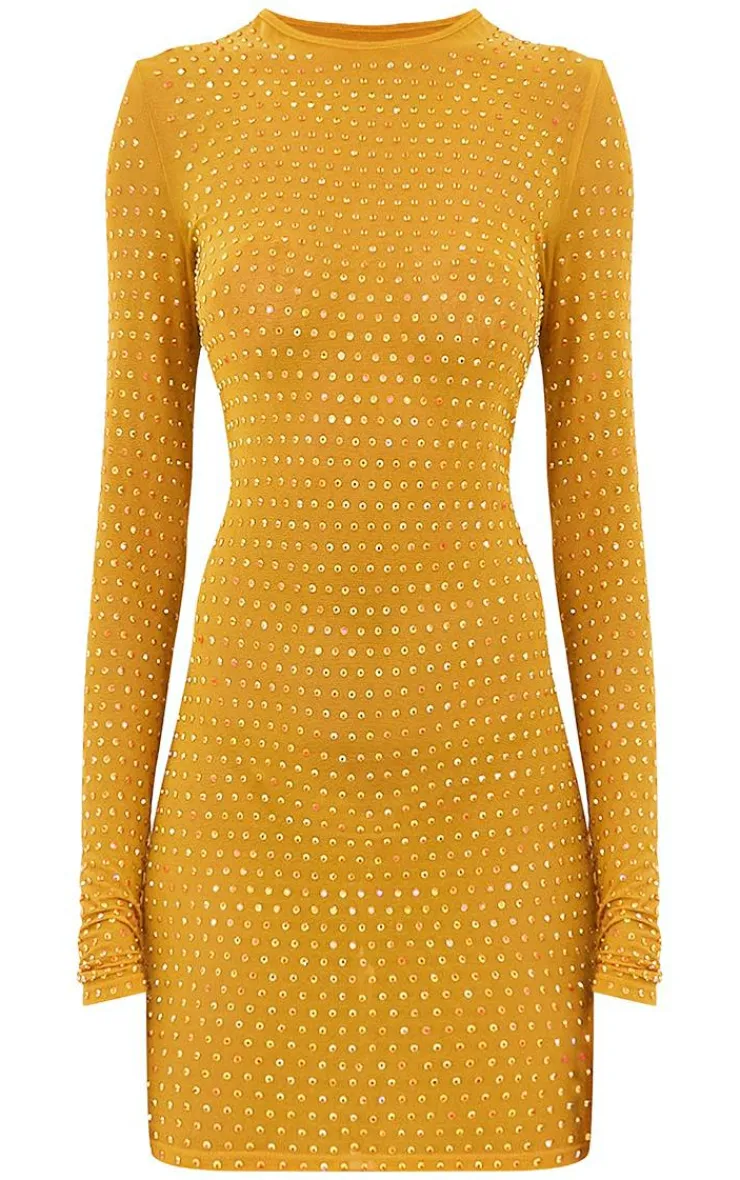 Embellished Mesh Bodycon Dress-PrettyLittleThing Sale