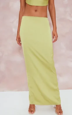 PrettyLittleThing Satin Mid Rise Maxi Skirt Chartreuse