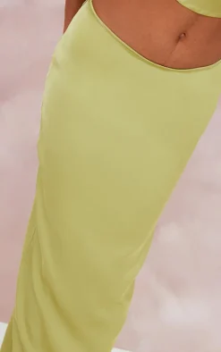 PrettyLittleThing Satin Mid Rise Maxi Skirt Chartreuse